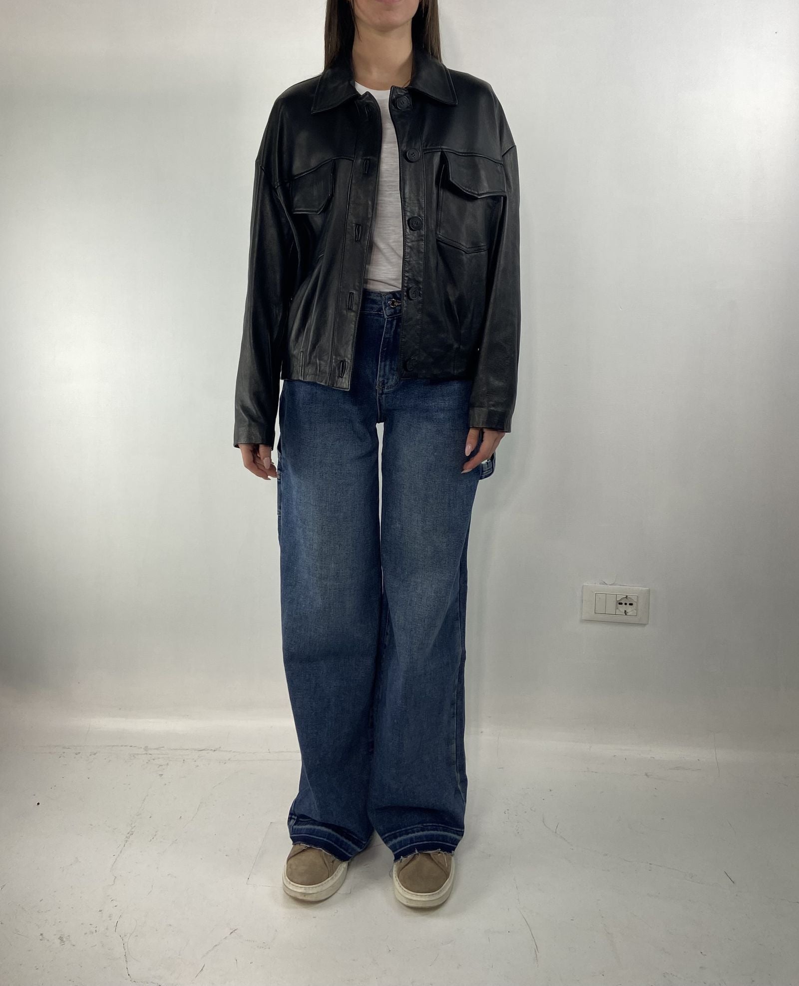 Giubbotto bomber in pelle P105 NERO OFELIA 