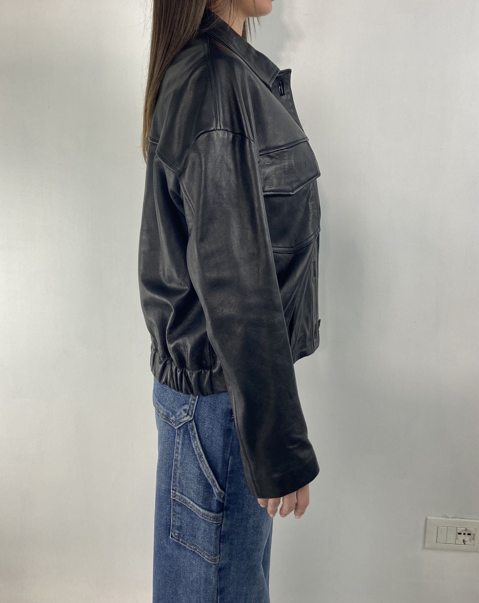 Giubbotto bomber in pelle P105 NERO OFELIA 