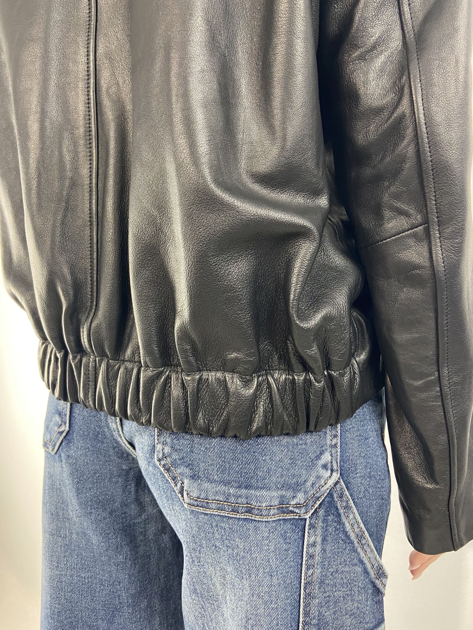 Giubbotto bomber in pelle P105 NERO OFELIA 