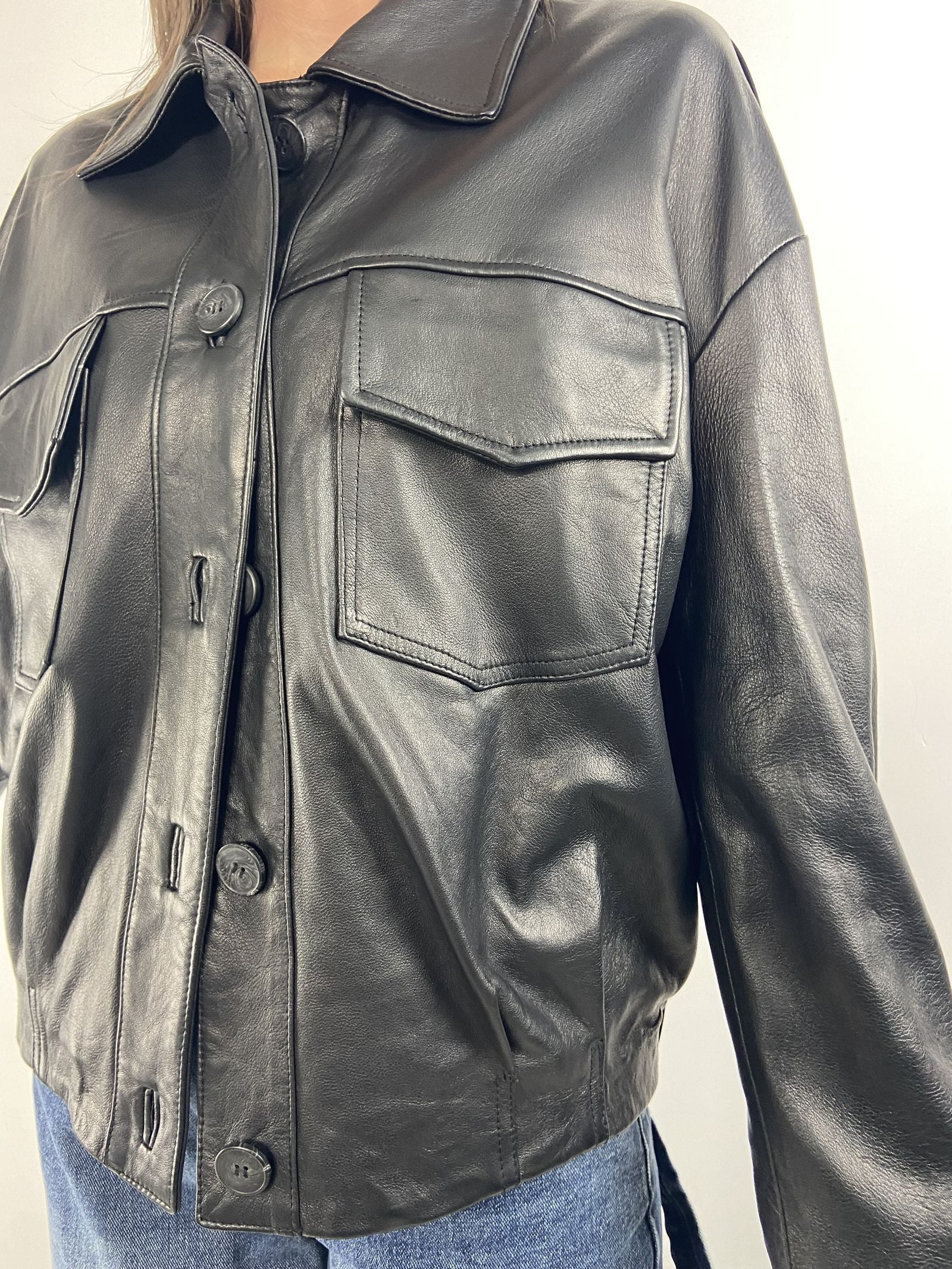 Giubbotto bomber in pelle P105 NERO OFELIA 