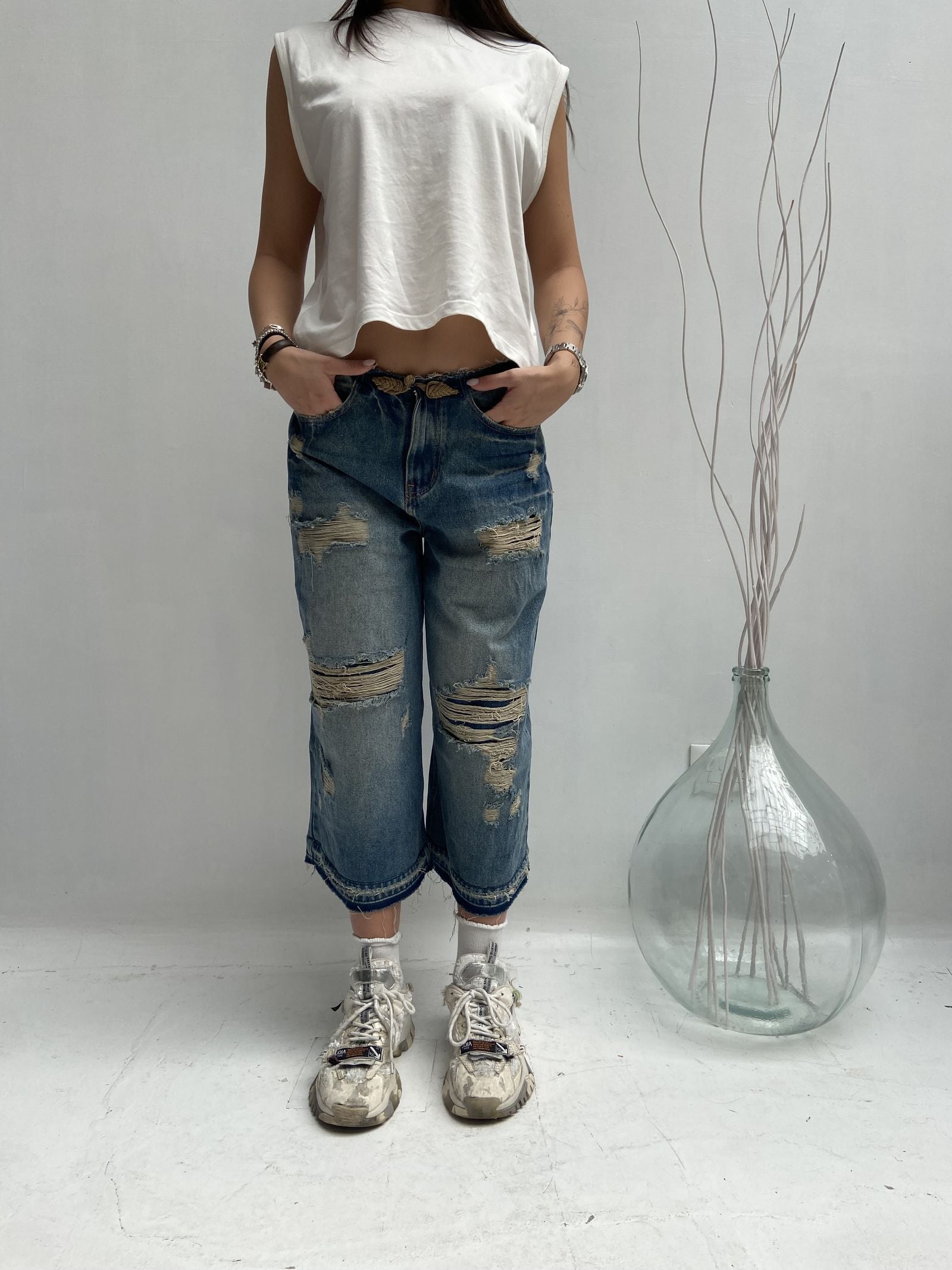 Bermuda lungo destroyed - Ofelia LAF284 DENIM OFELIA 