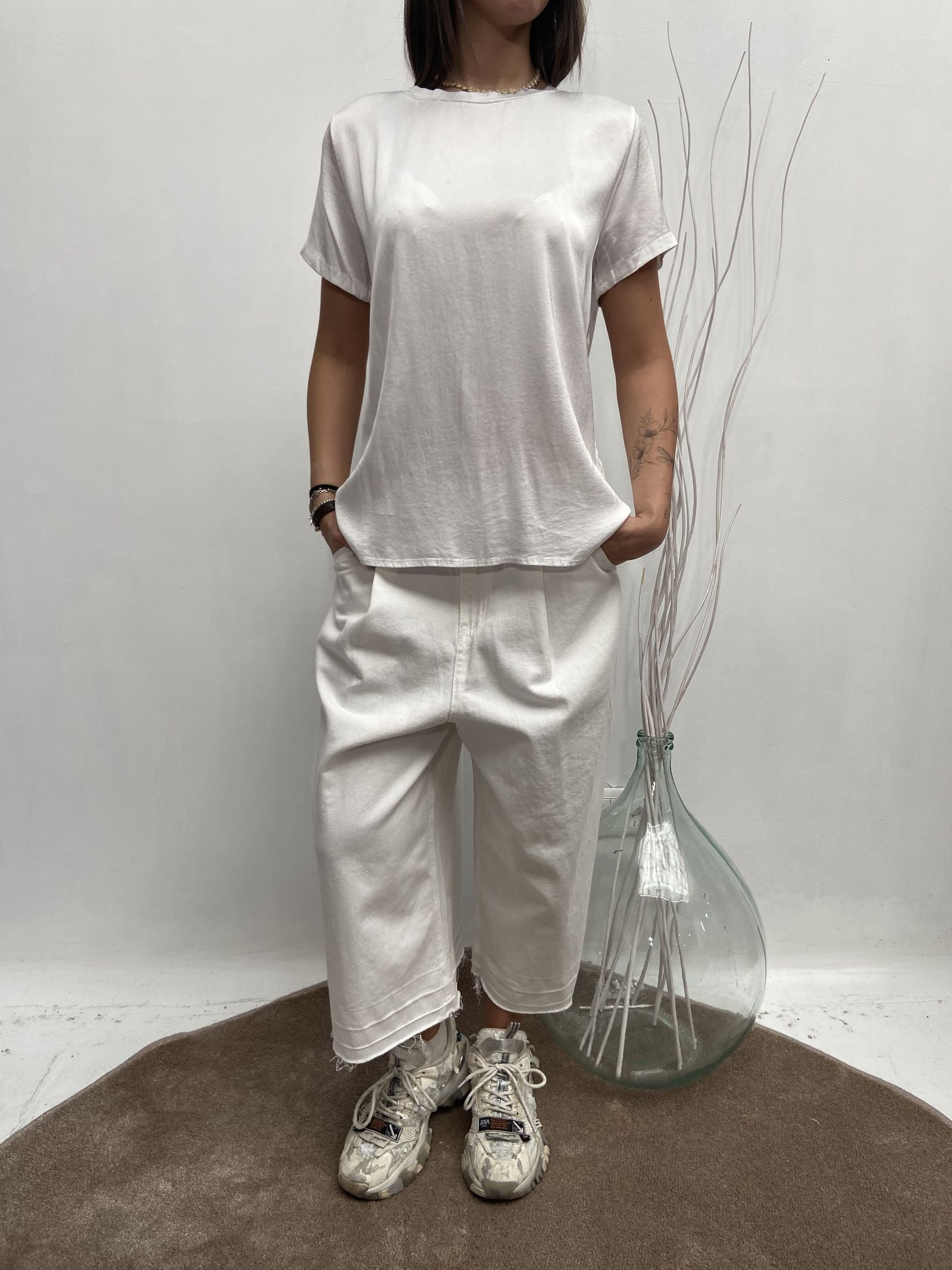 T- shirt girocollo satinata - Ofelia MS2003 BIANCO OFELIA 