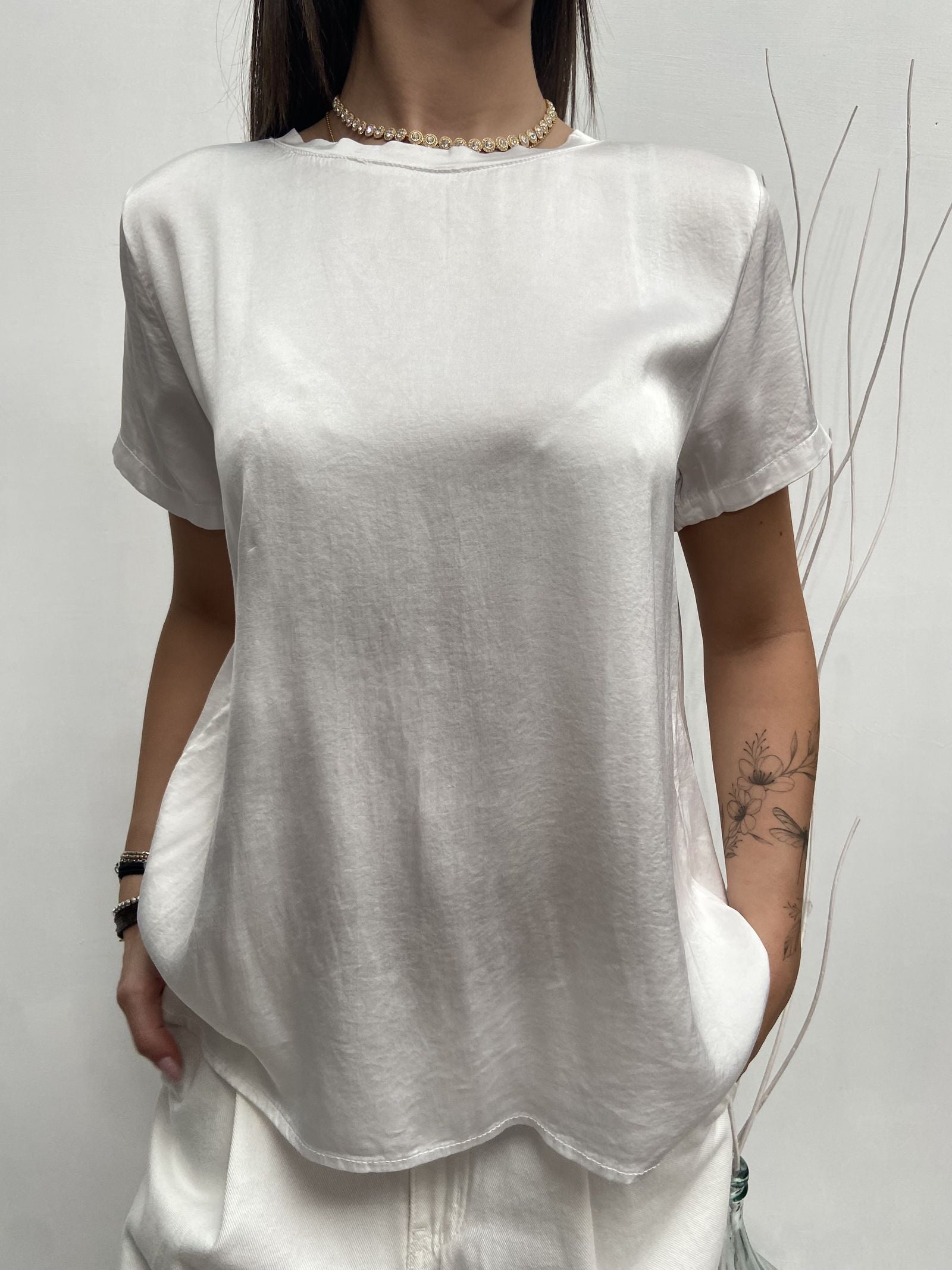 T- shirt girocollo satinata - Ofelia MS2003 BIANCO OFELIA 