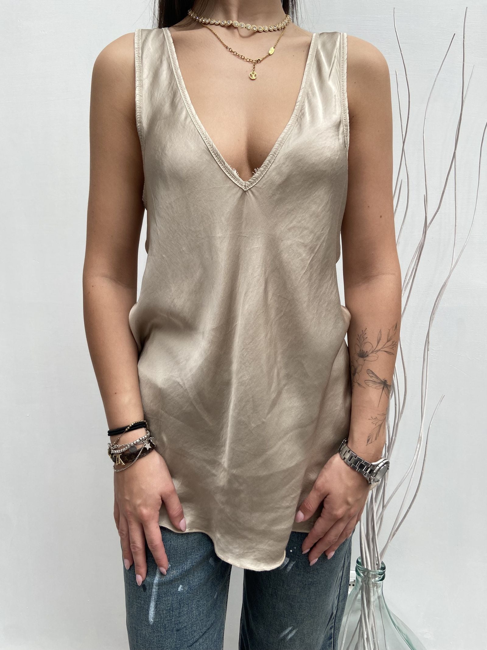 Top satinato scollo profondo - Ofelia MS2007 BEIGE OFELIA 