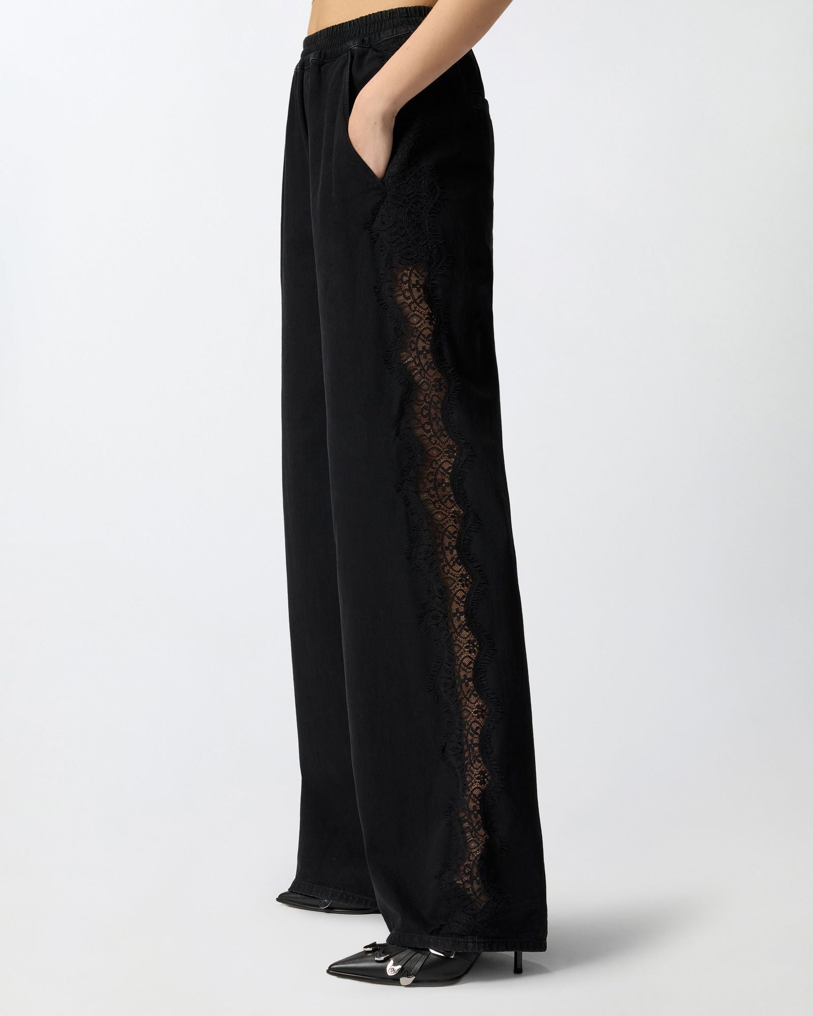Pantaloni con banda laterale in pizzo - Pinko 106422A33U Z99 PINKO 