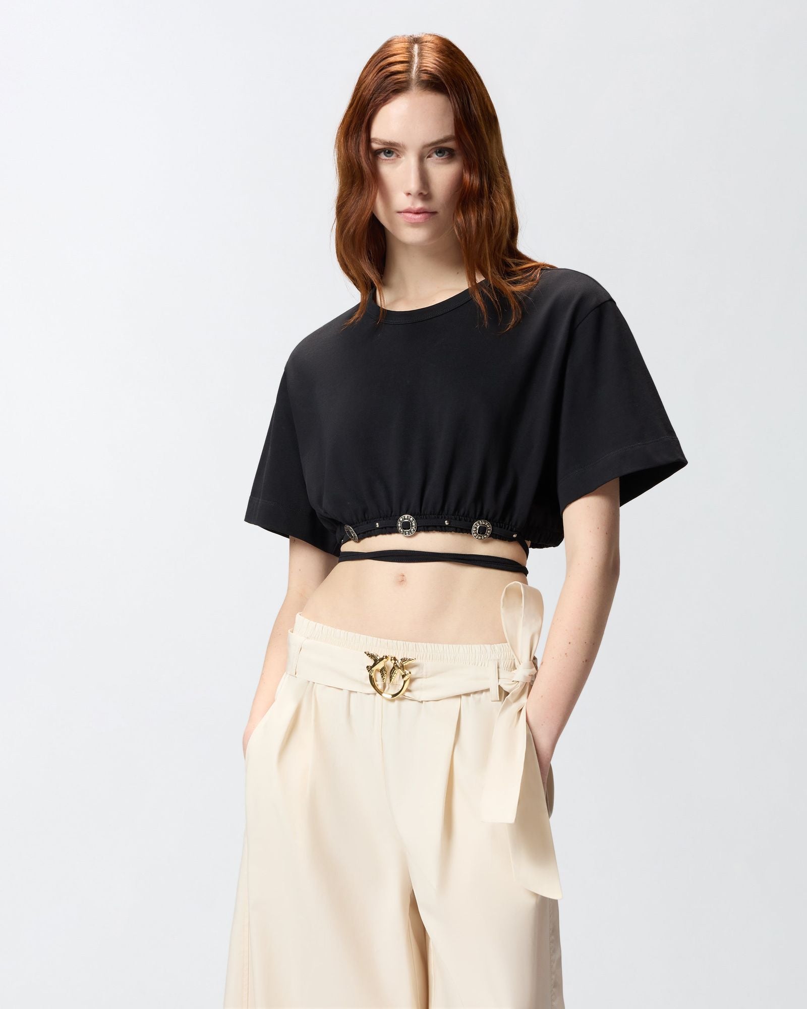 T-shirt cropped con laccio - Pinko 106907A3AR Z99 PINKO 