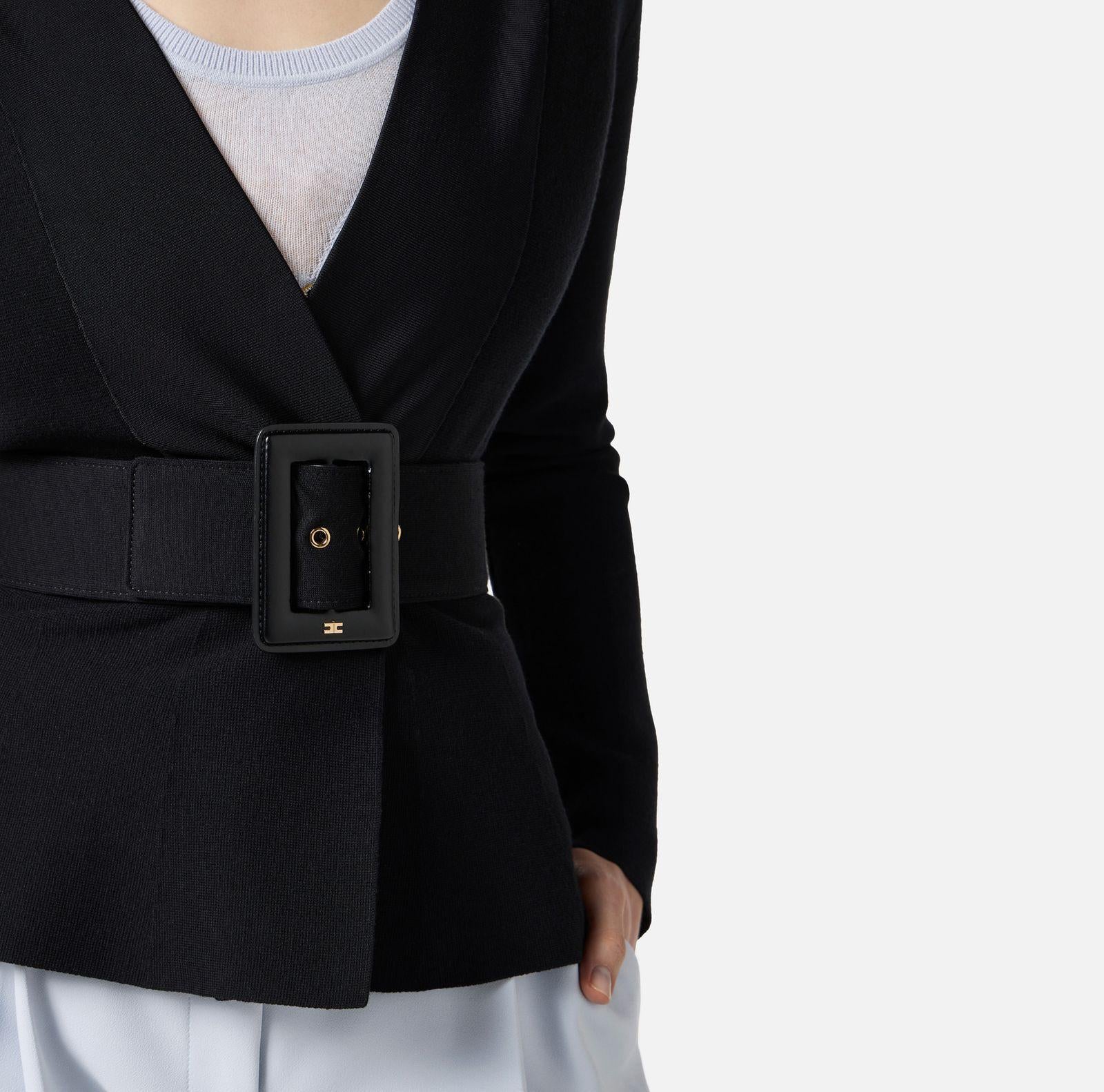 Giacca in maglia con cintura - Elisabetta Franchi MK48S57E2 110 ELISABETTA FRANCHI 
