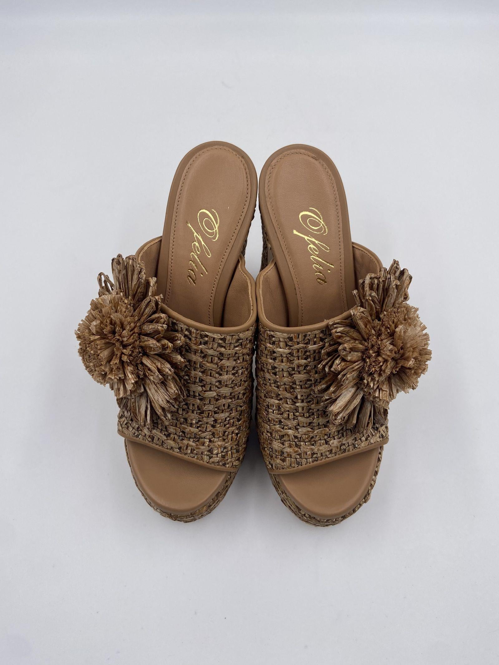 Sabot aperto in rafia con fiore 2588 BEIGE OFELIA 