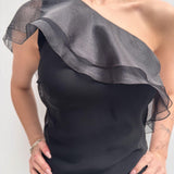 Abito monospalla con balze - Elisabetta Franchi AB76711E2 110 ELISABETTA FRANCHI 