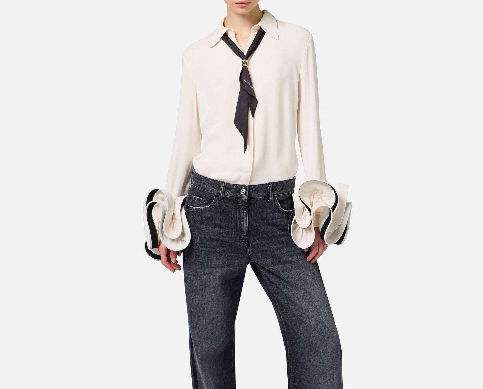 Camicia in goergette con rouches e foulard CAT9647E2 E84 ELISABETTA FRANCHI 