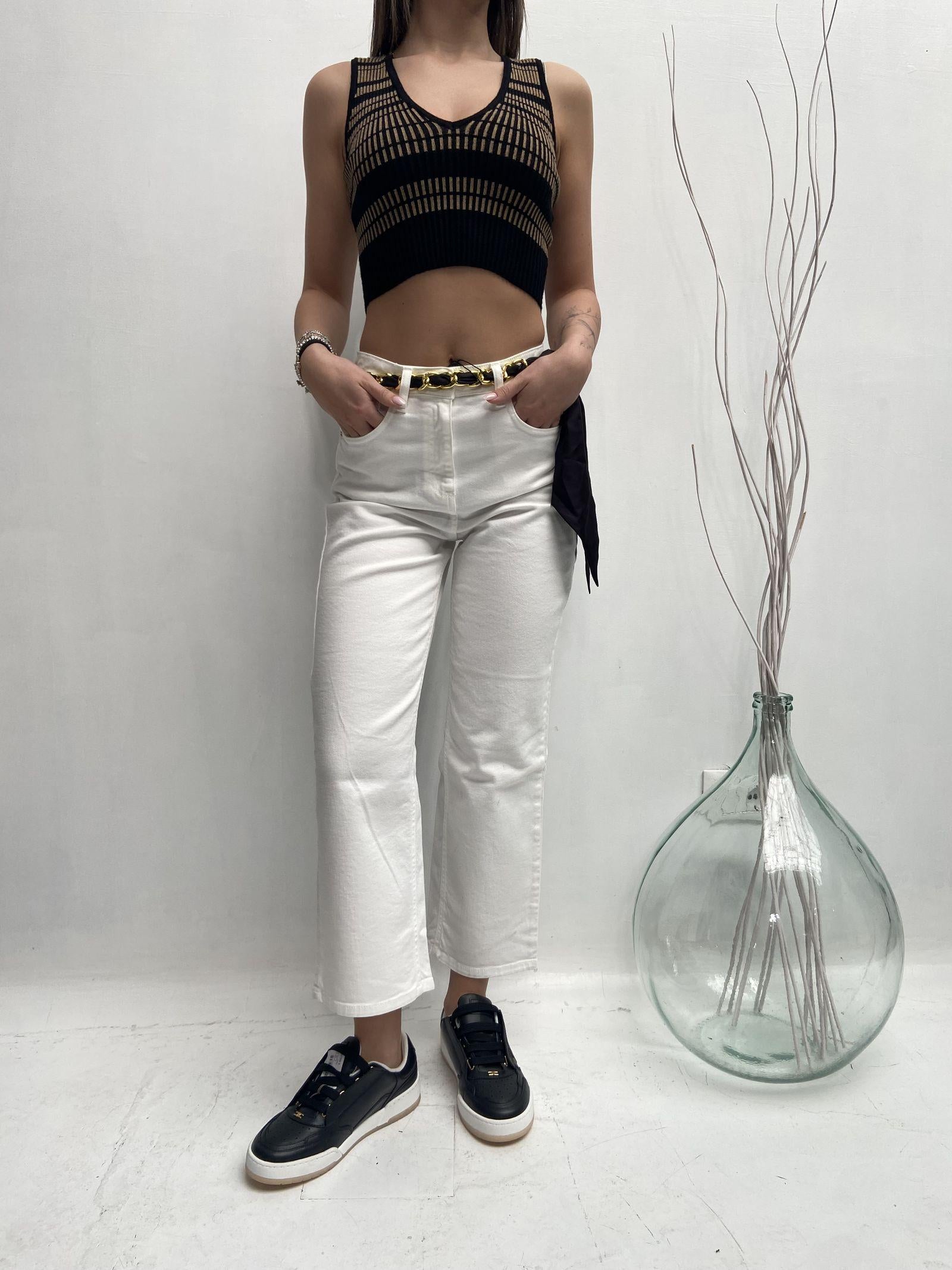 Pantalone con cintura catena oro - Elisabetta Franchi PJ42D41E2 360 ELISABETTA FRANCHI 