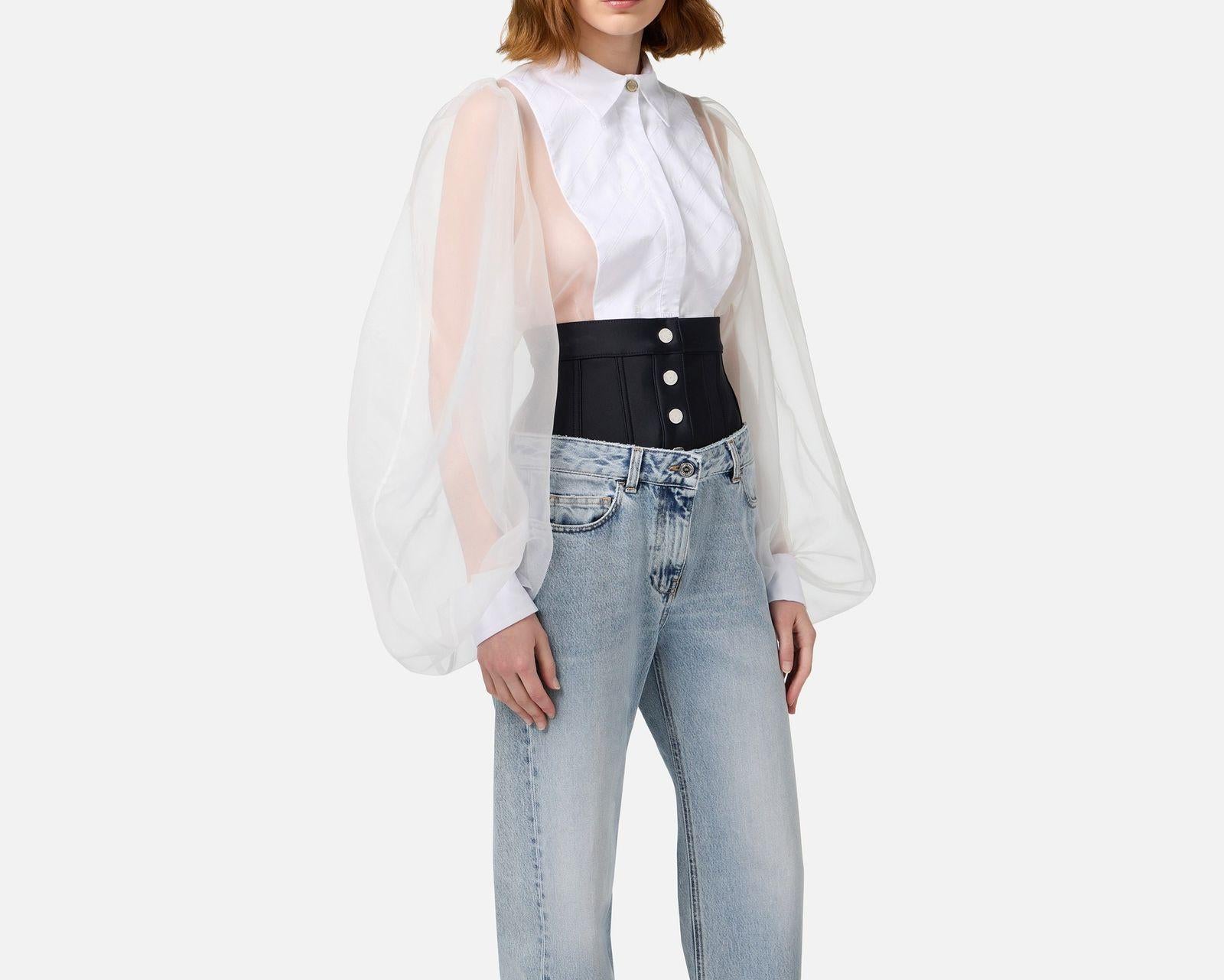 Camicia body in organza con plastron BC00846E2 360 ELISABETTA FRANCHI 