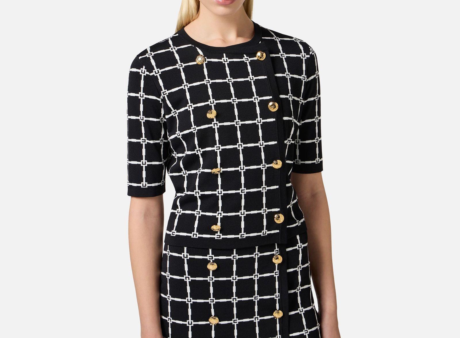 Maglia cardigan in jacquard logo - Elisabetta Franchi MK60B51E2 E84 ELISABETTA FRANCHI 