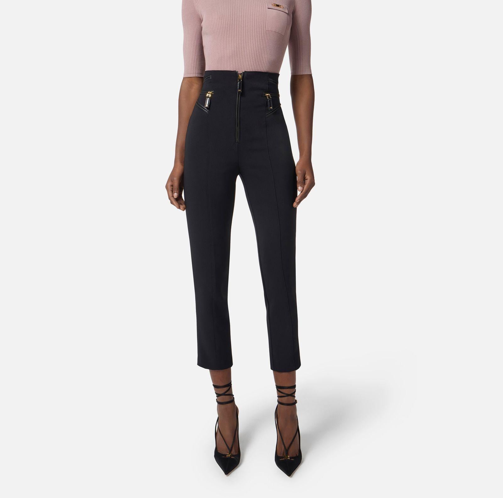 Pantalone con dettagli zip - Elisabetta Franchi PA11956E2 110 ELISABETTA FRANCHI 