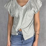 T- shirt scollo a V con manica a sbuffo