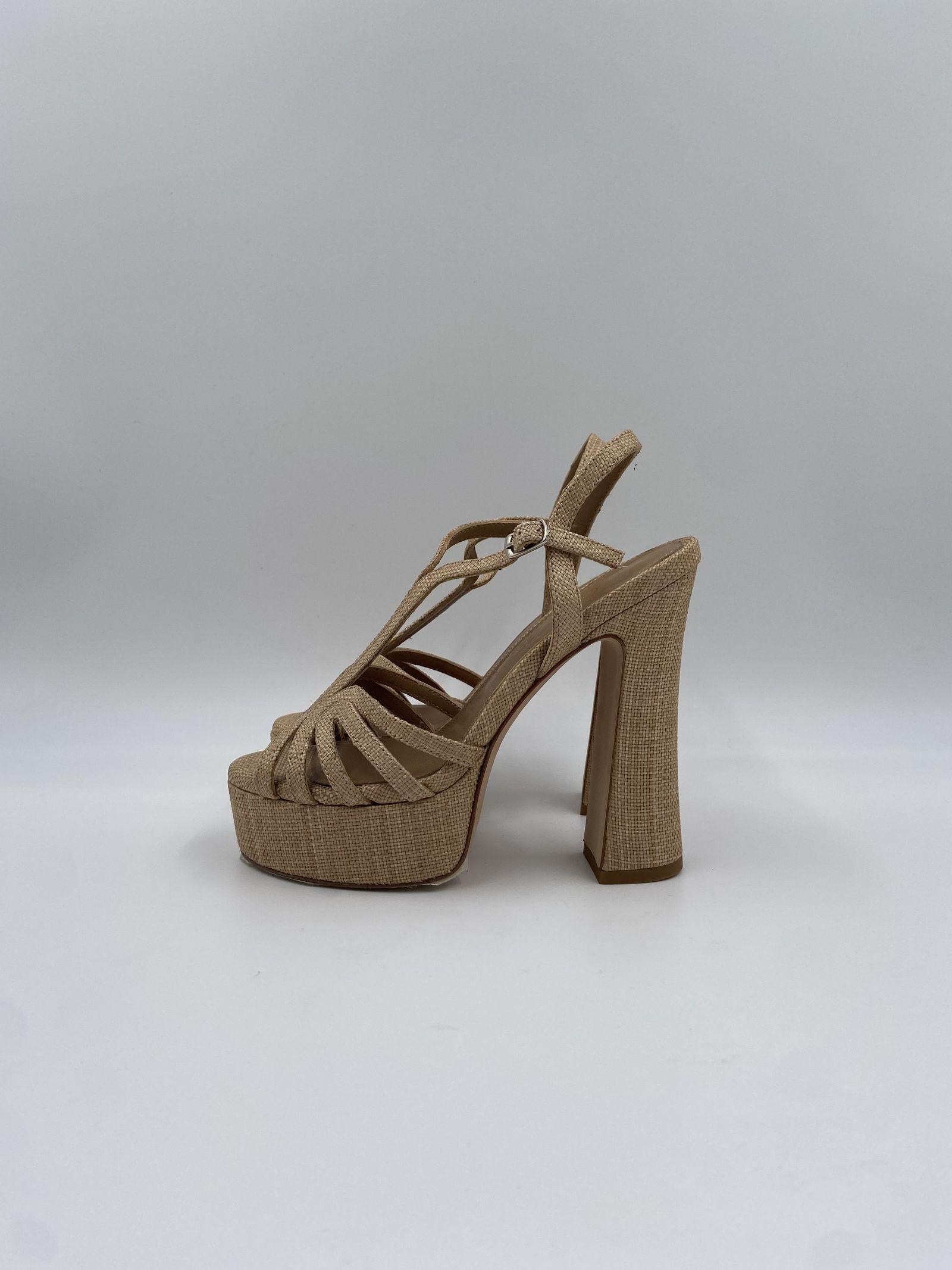 Sandalo con plateau in rafia H2316 BEIGE OFELIA 
