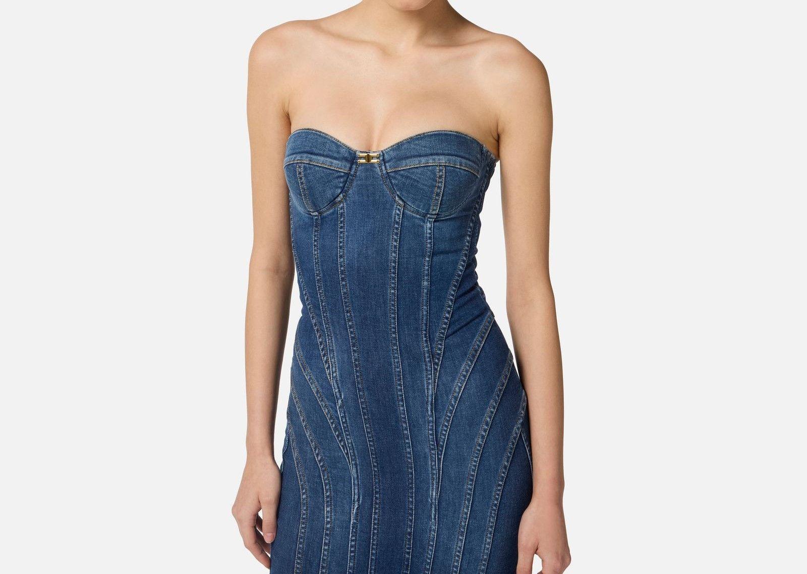 Abito bustier in denim - Elisabetta Franchi AJ44D56E2 104 ELISABETTA FRANCHI 