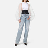 Camicia body in organza con plastron