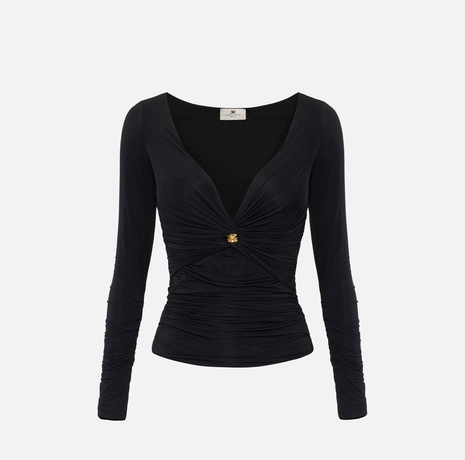 Maglia in jersey con gioiello - Elisabetta Franchi MD02962E3 110 ELISABETTA FRANCHI 