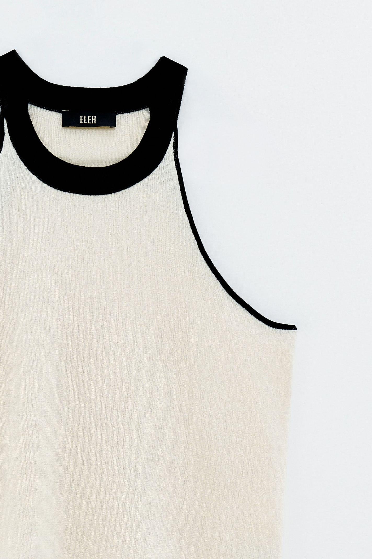 Top cropped con bordatura nera SSEM5005 CREMA ELEH 