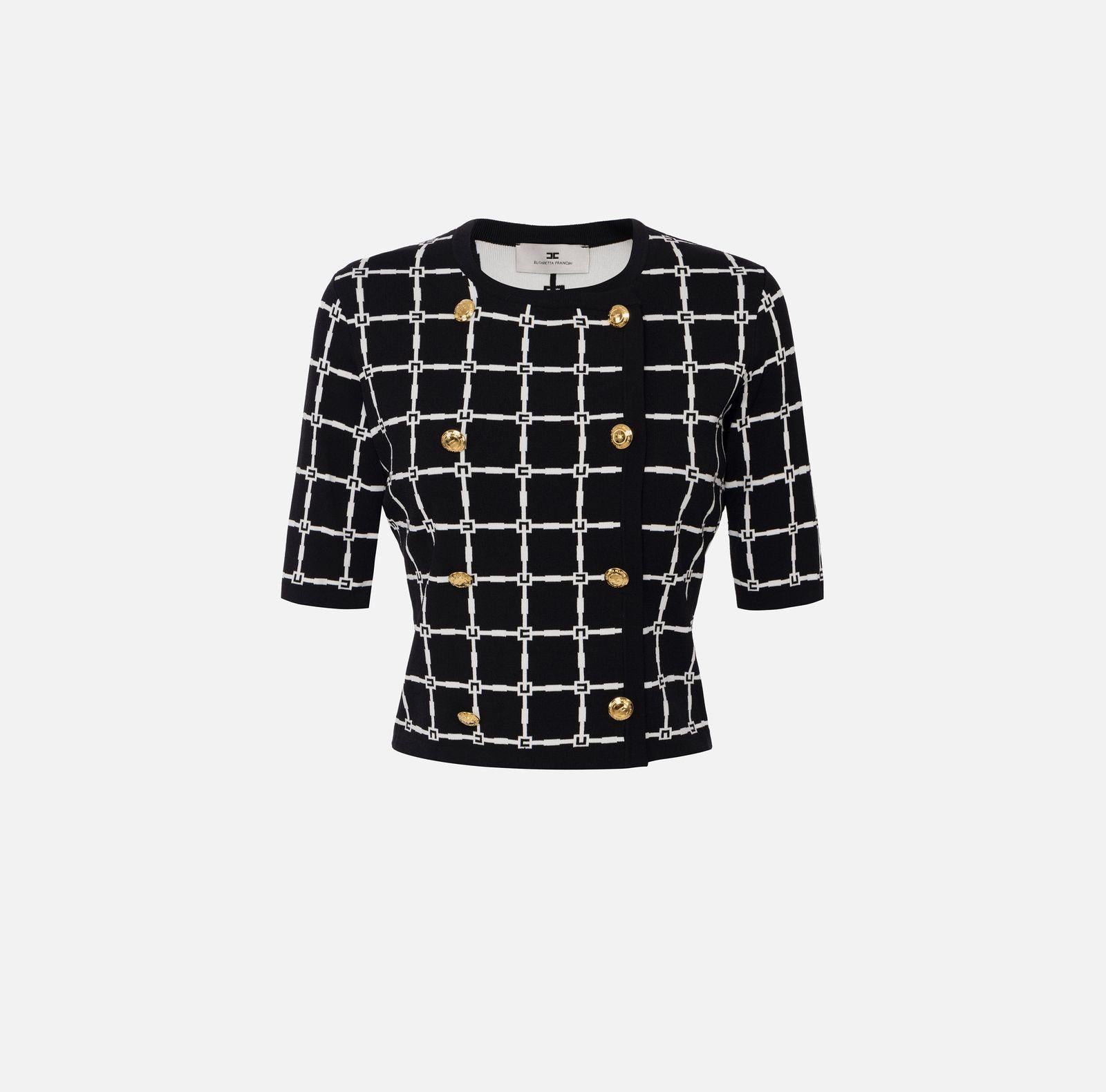 Maglia cardigan in jacquard logo - Elisabetta Franchi MK60B51E2 E84 ELISABETTA FRANCHI 