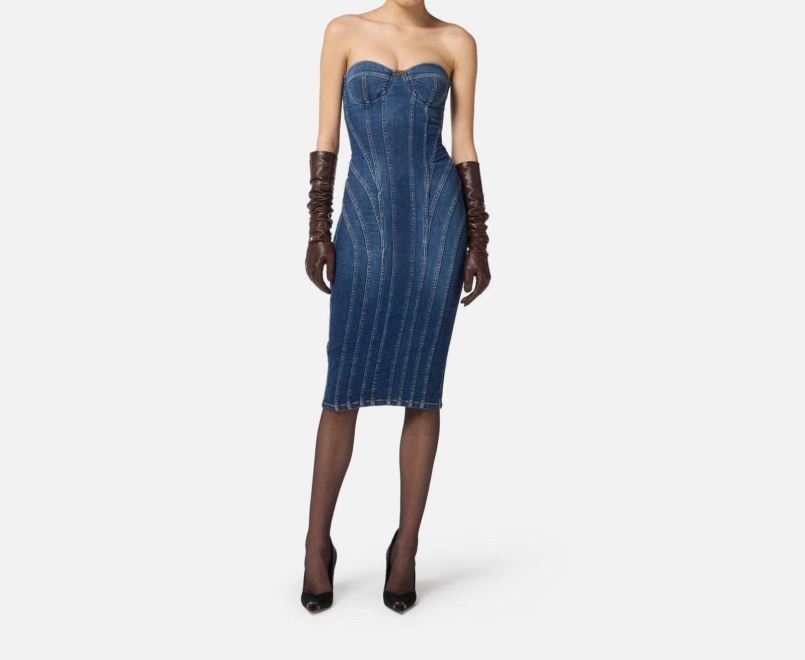 Abito bustier in denim - Elisabetta Franchi AJ44D56E2 104 ELISABETTA FRANCHI 