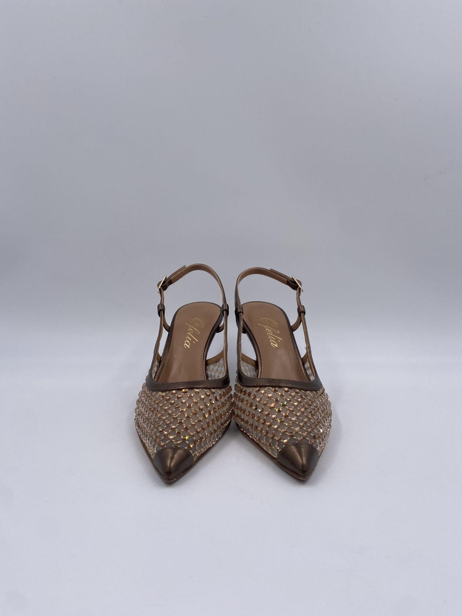 Slingback con dettaglio rete e perline 2528 BRONZO OFELIA 