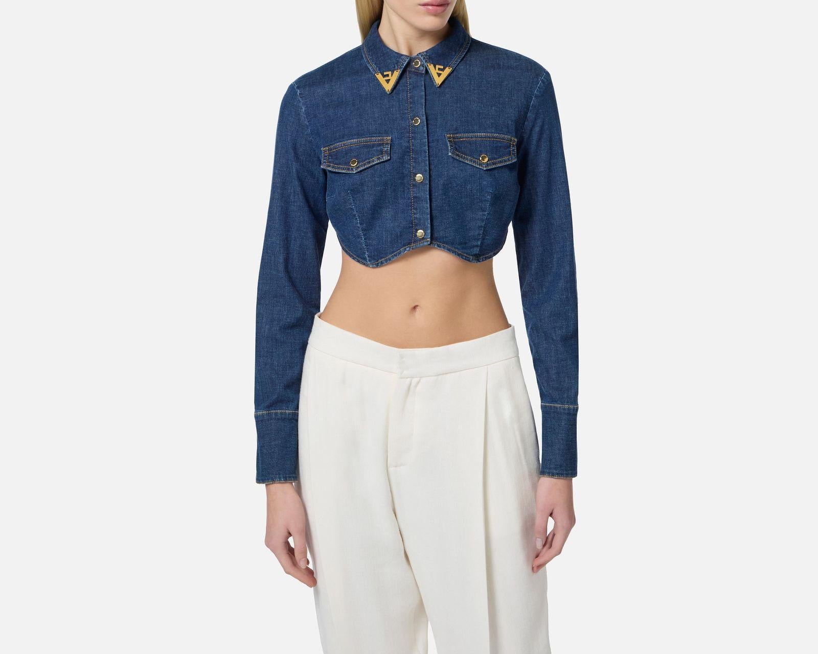 Camicia cropped in denim - Elisabetta Franchi CJ34D51E2 104 ELISABETTA FRANCHI 