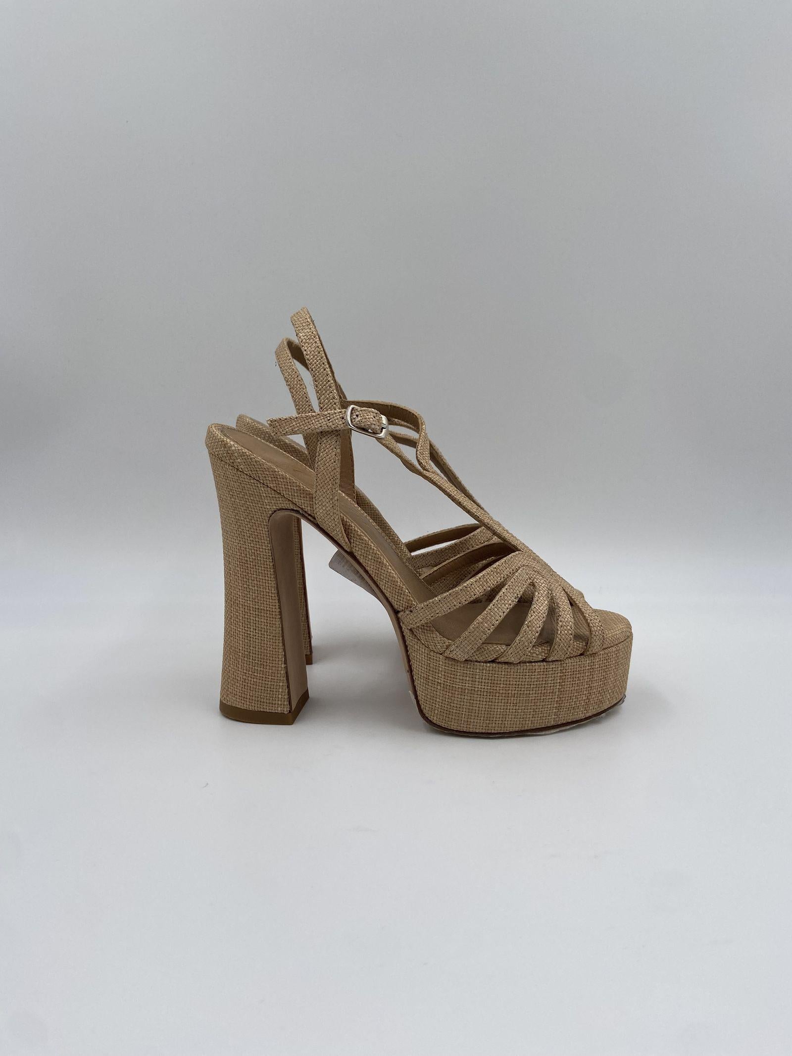 Sandalo con plateau in rafia H2316 BEIGE OFELIA 