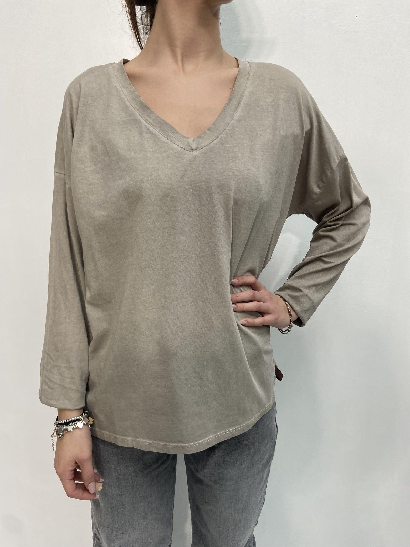 T-shirt scollo a V 2831 CREMA OFELIA 