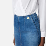Gonna in denim con spacco - Elisabetta Franchi GJ35N51E2 139 ELISABETTA FRANCHI 