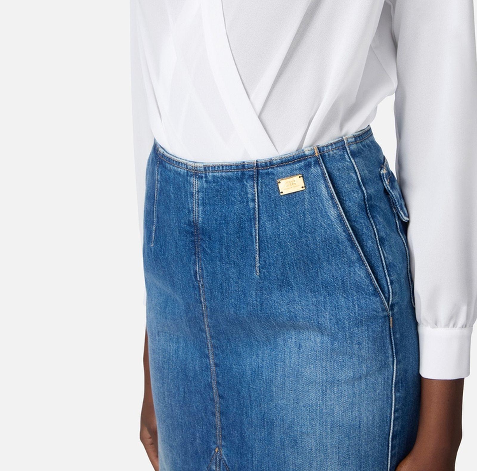 Gonna in denim con spacco - Elisabetta Franchi GJ35N51E2 139 ELISABETTA FRANCHI 
