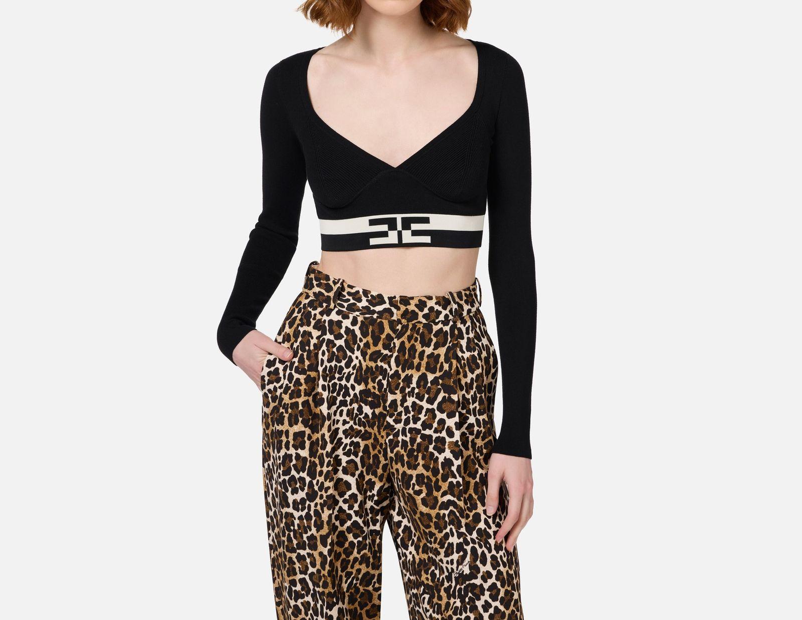 Maglia cropped con bande logo MK55S46E2 685 ELISABETTA FRANCHI 