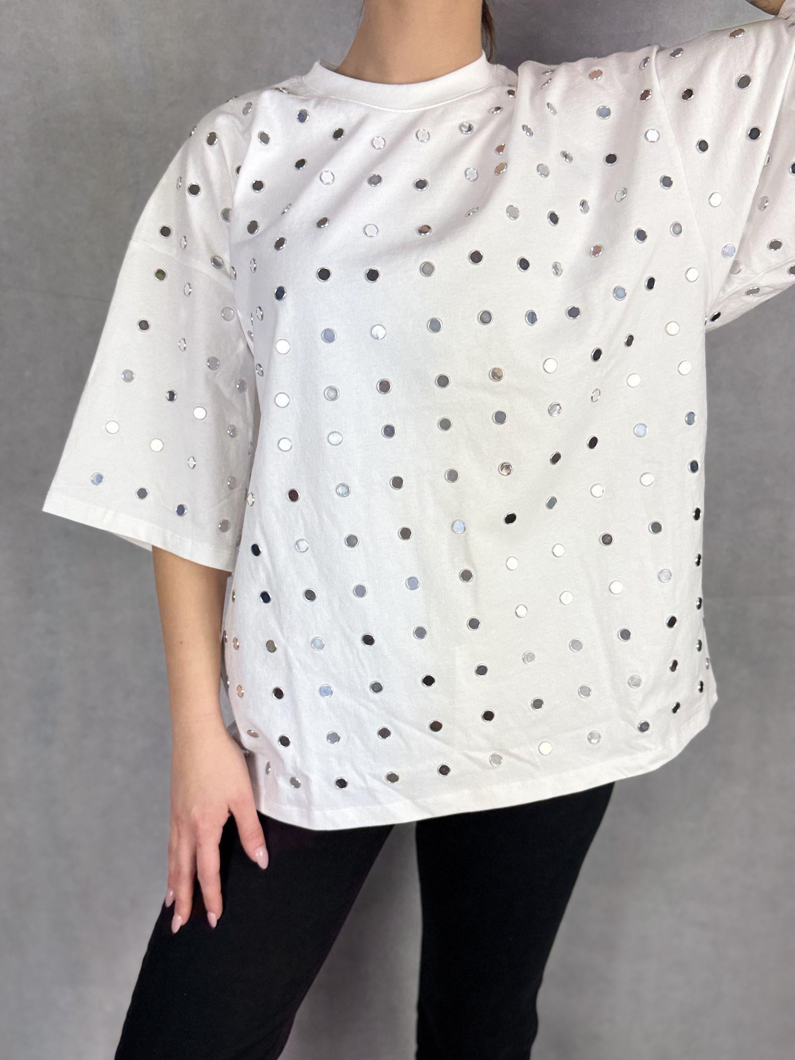 T- shirt mezze maniche con specchietti LC240339 BIANCO OFELIA 