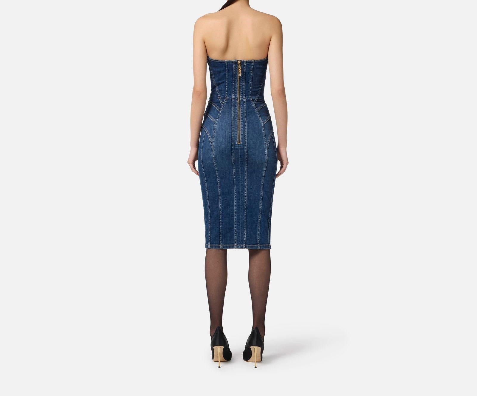 Abito bustier in denim - Elisabetta Franchi AJ44D56E2 104 ELISABETTA FRANCHI 