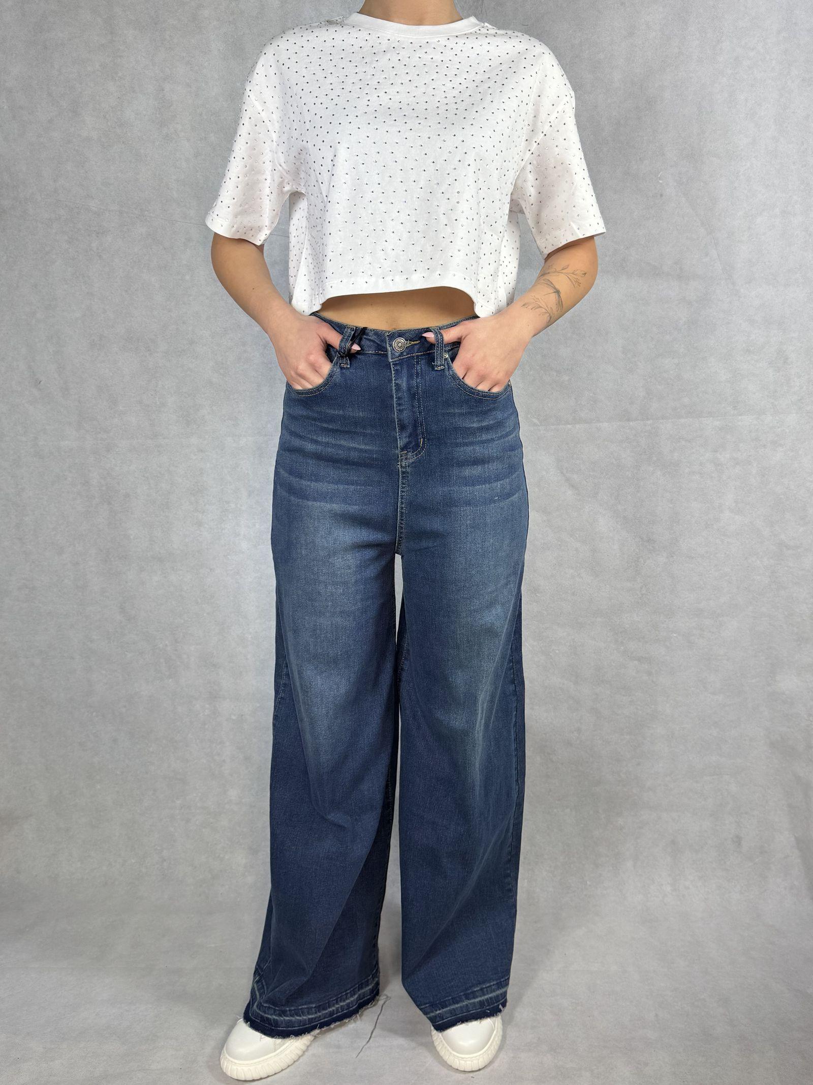 T- shirt corta girocollo con strass LC240341 BIANCO OFELIA 