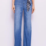 Jeans wide leg con foulard stampato
