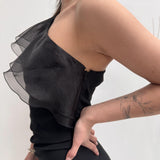Abito monospalla con balze - Elisabetta Franchi AB76711E2 110 ELISABETTA FRANCHI 