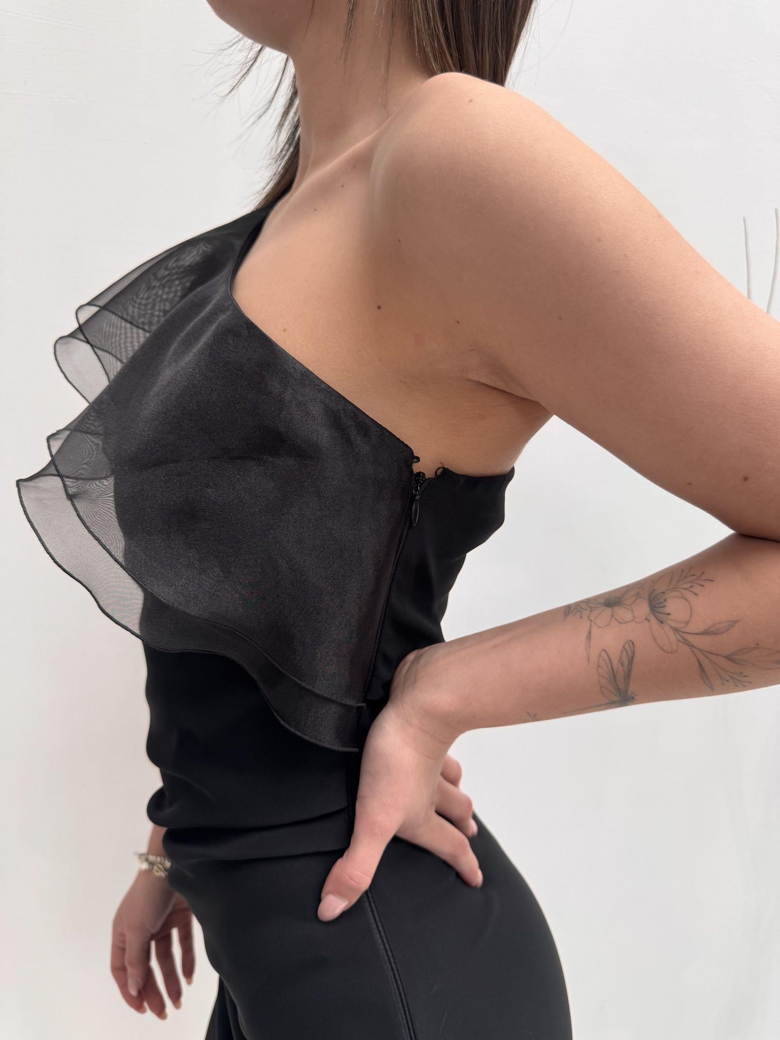 Abito monospalla con balze - Elisabetta Franchi AB76711E2 110 ELISABETTA FRANCHI 