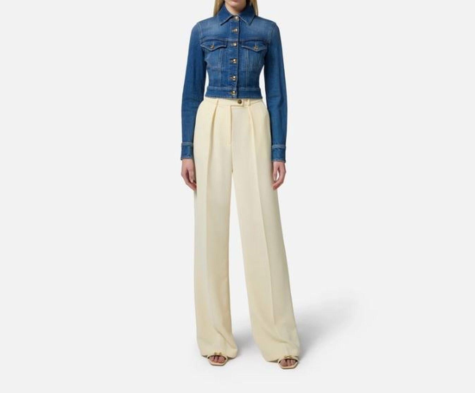 Giubbotto cropped in denim - Elisabetta Franchi BJ37I51E2 139 ELISABETTA FRANCHI 