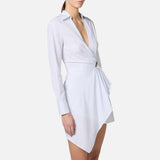 Abito in popeline con dettaglio gioiello - Elisabetta Franchi AB72551E2 DL6 ELISABETTA FRANCHI 