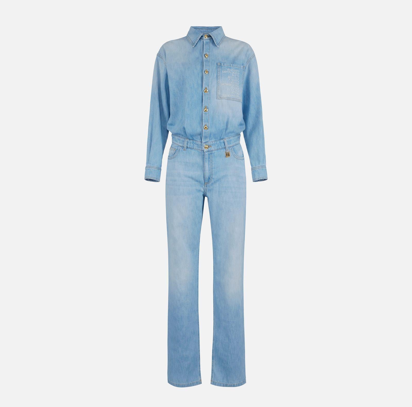 Tuta denim con lettering - Elisabetta Franchi TJ44D61E2 192 ELISABETTA FRANCHI 