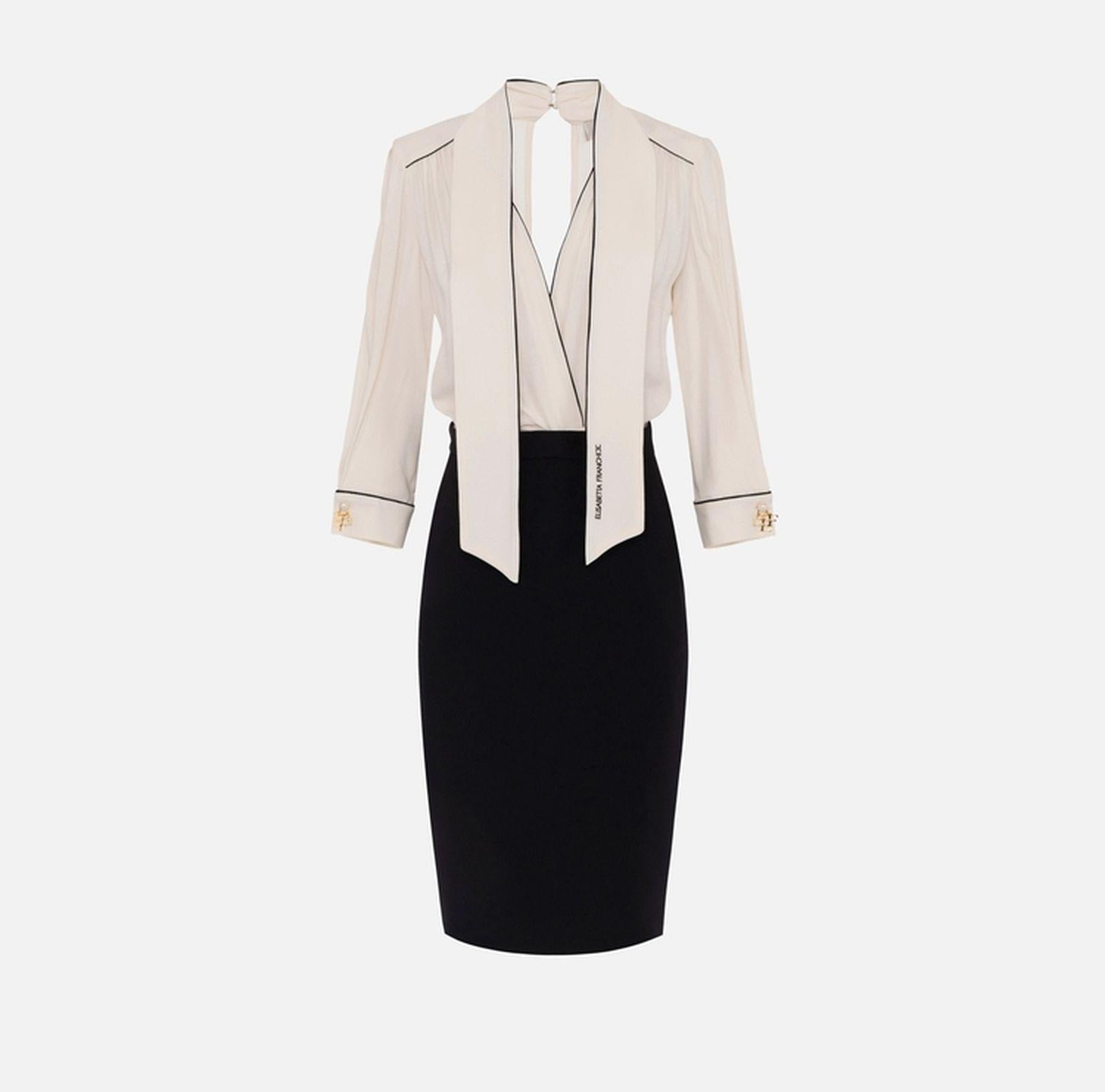 Abito in georgette con piping - Elisabetta Franchi AB77151E2 E84 ELISABETTA FRANCHI 