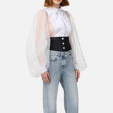 Camicia body in organza con plastron