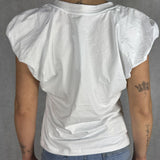 T- shirt scollo a V con manica a sbuffo