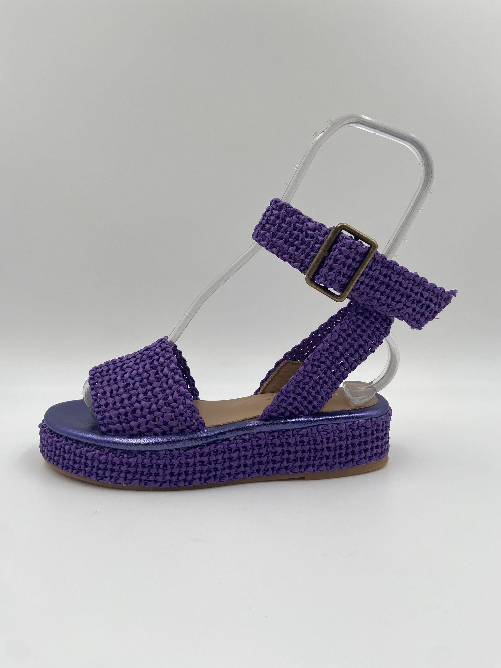 Sandalo zeppa in rafia naturale S148J545 VIOLA FIORINA 