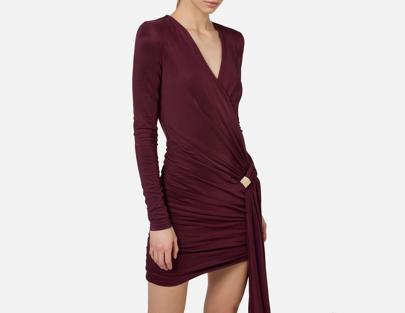 Abito drappeggiato con accessorio gioiello - Elisabetta Franchi AB71947E2 CG3 ELISABETTA FRANCHI 