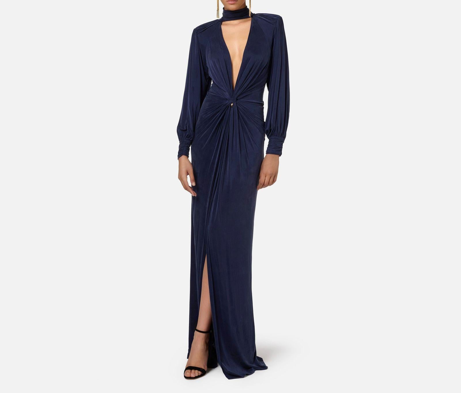 Abito red carpet in cupro con nodo - Elisabetta Franchi AB68447E2 B75 ELISABETTA FRANCHI 