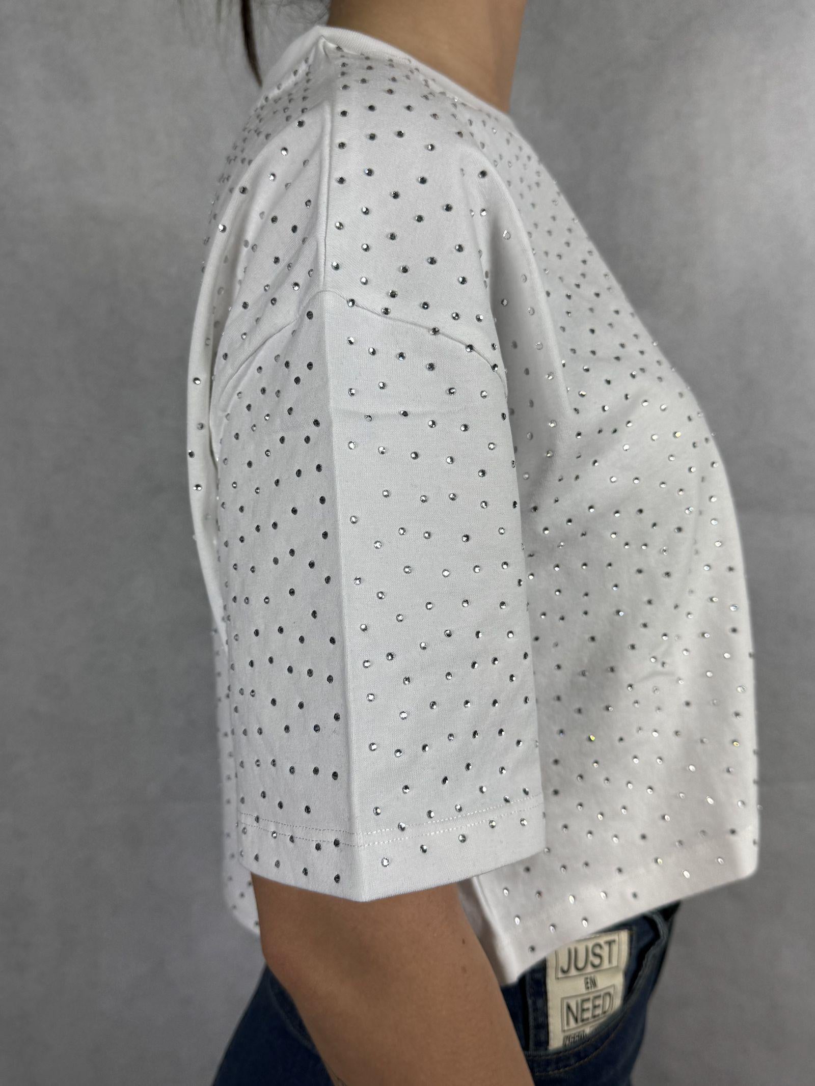 T- shirt girocollo con strass L8586 MELANGE OFELIA 