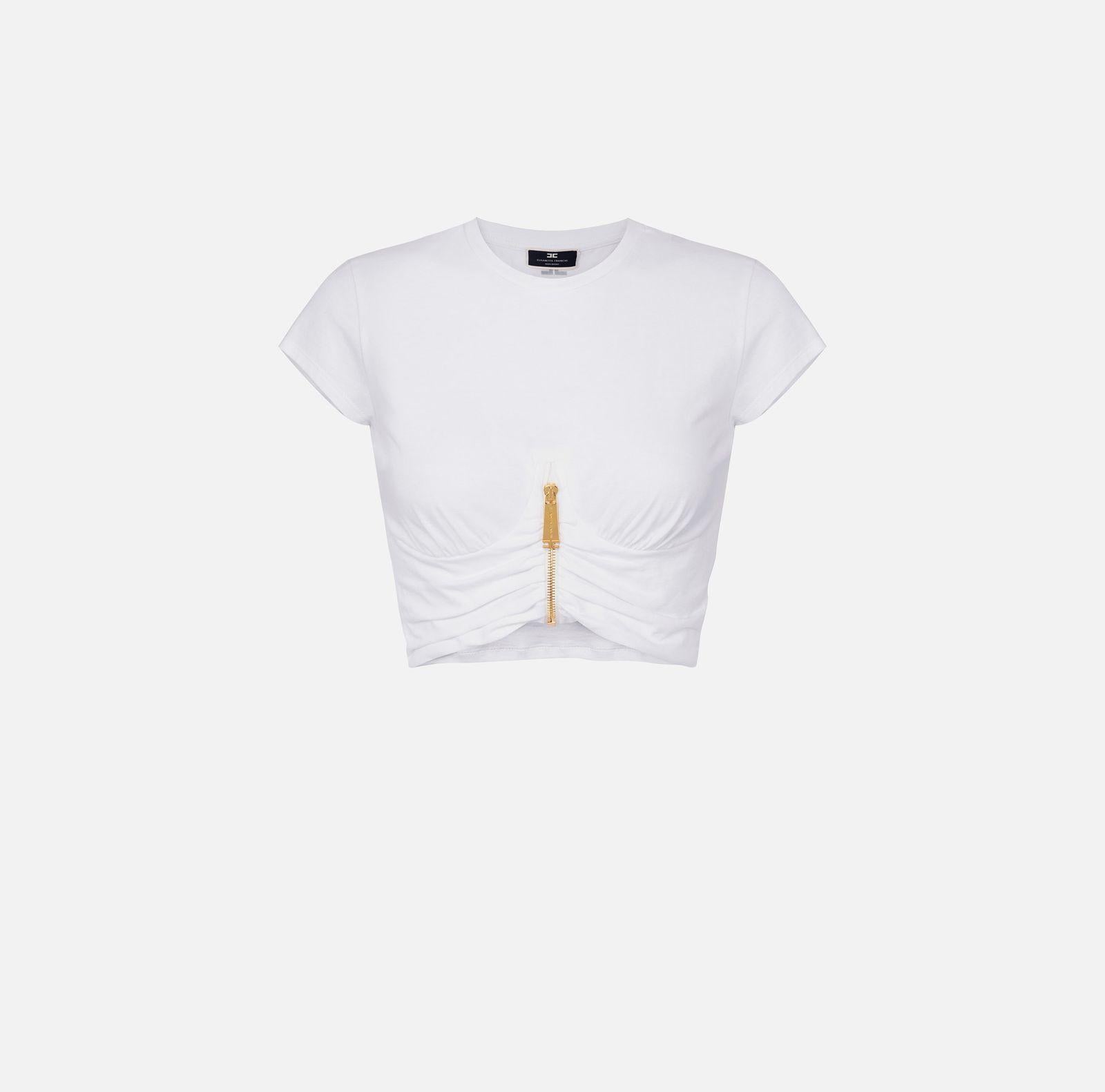 T- shirt cropped con zip MA00846E2 270 ELISABETTA FRANCHI 